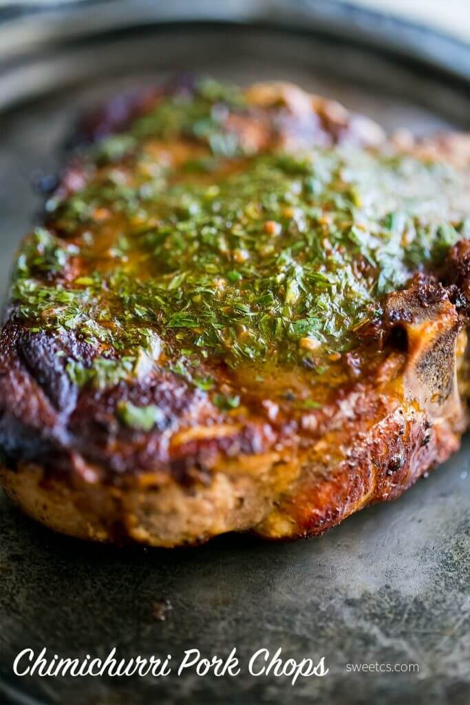 Pork Chops with Carrot Top Chimichurri {Sweet C's}