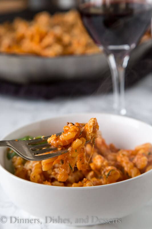 chicken parmesan past skillet on a plate