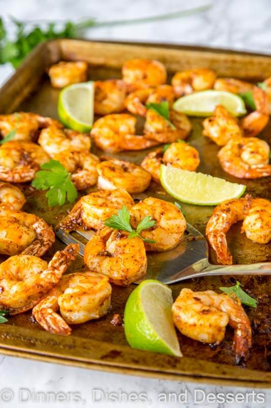 a tray of baked shrimp