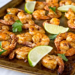 One Pan Spicy Garlic Shrimp - dinner is ready in 15 minutes, with this super flavorful, a little spicy, garlic shrimp recipe.