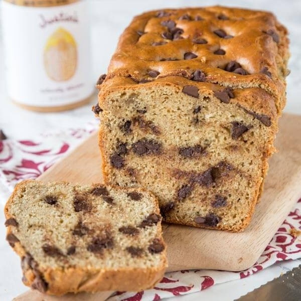 peanut butter chocolate chip bread on a board