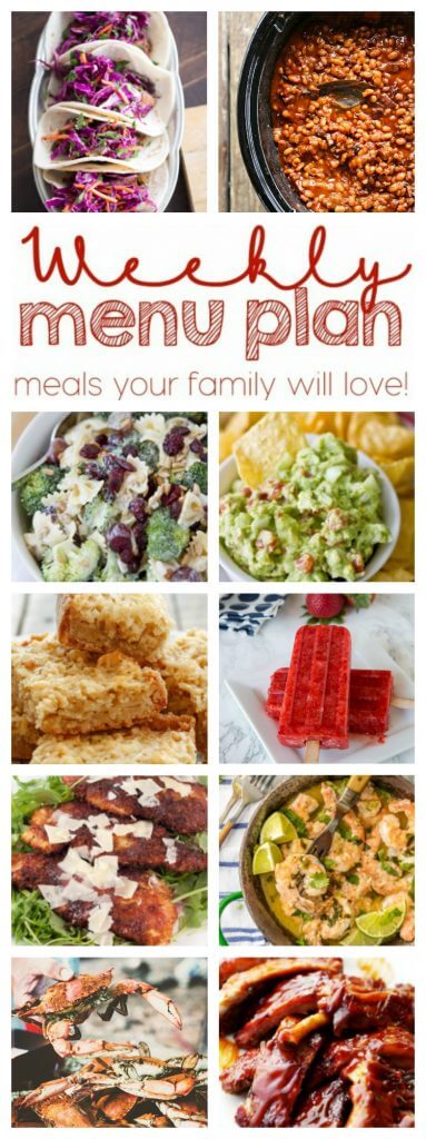 Weekly Meal Plan Week 58 – 10 great bloggers bringing you a full week of recipes including dinner, sides dishes, and desserts!