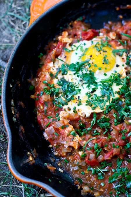 Farmers Market Tomato Sauce and Poached Eggs Shakshuka {Foodie with Family}