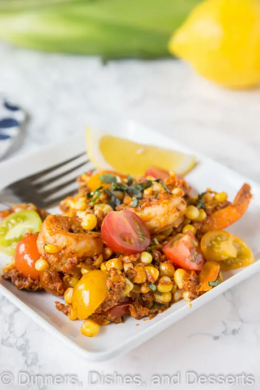 Shrimp, Chorizo, and Corn Salad - fresh corn and tomatoes make this salad bright and flavorful, and the chorizo adds just the right amount of heat.