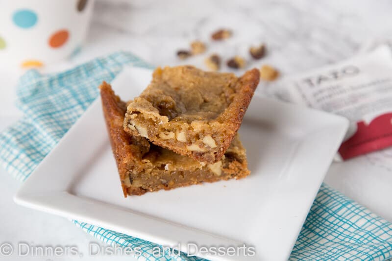 walnut blondies on a plate