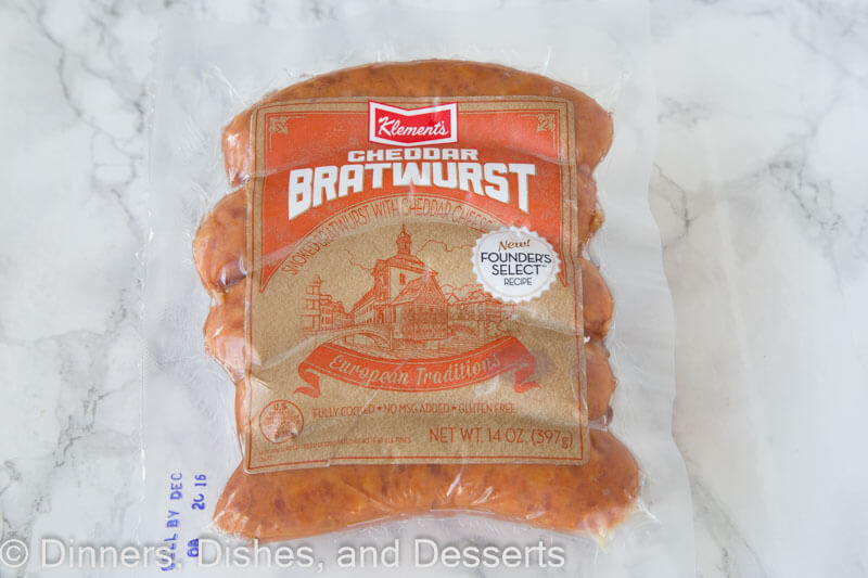 Cheddar bratwursts in a package