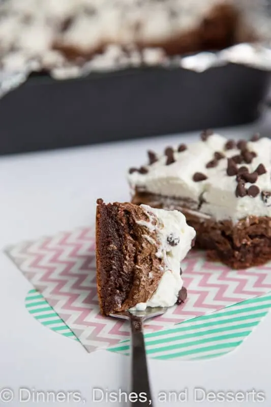 French Silk Brownies - Classic French Silk Pie turned into fudgy brownies topped with a silky chocolate mousse and whipped cream.