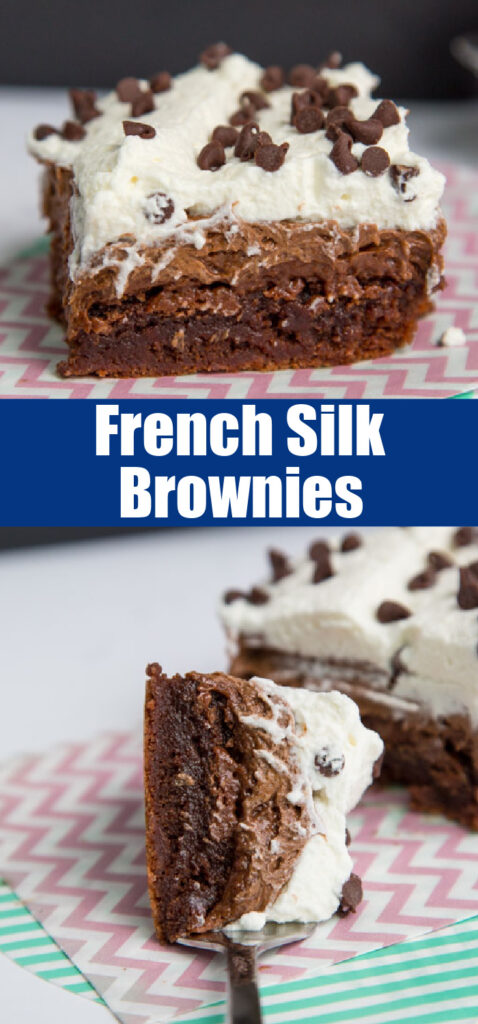 french silk brownies close up for pinterest