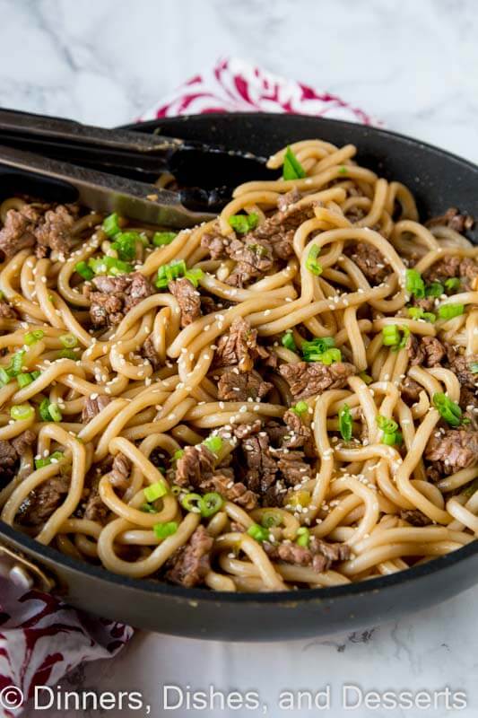 Garlic Beef Noodle Bowls - an Asian style noodle bowl with lots of garlic, that is ready in just minutes! Great for busy nights.