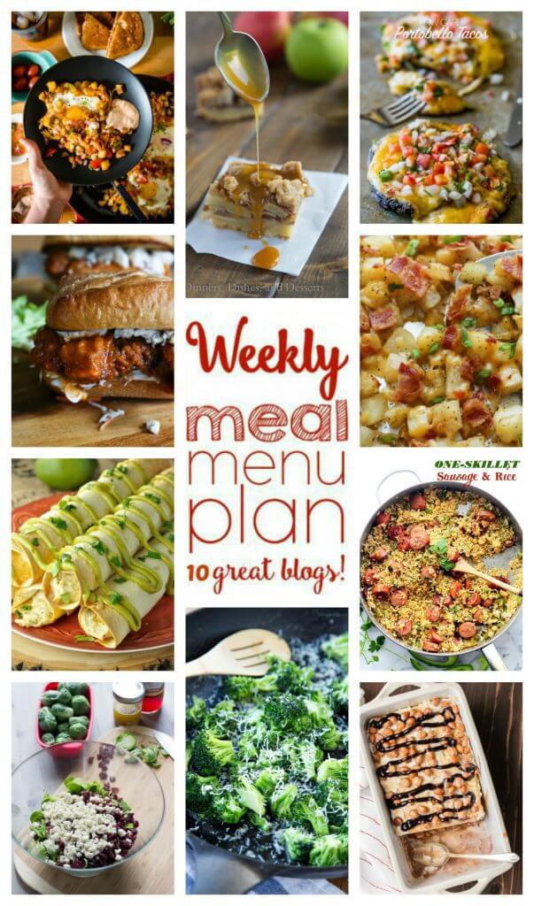 Weekly Meal Plan Week 62 – 10 great bloggers bringing you a full week of recipes including dinner, sides dishes, and desserts!