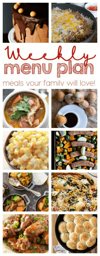 Weekly Meal Plan Week 65 – 10 great bloggers bringing you a full week of recipes including dinner, sides dishes, and desserts!