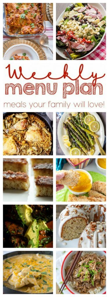 Weekly Meal Plan Week 66 – 10 great bloggers bringing you a full week of recipes including dinner, sides dishes, and desserts!