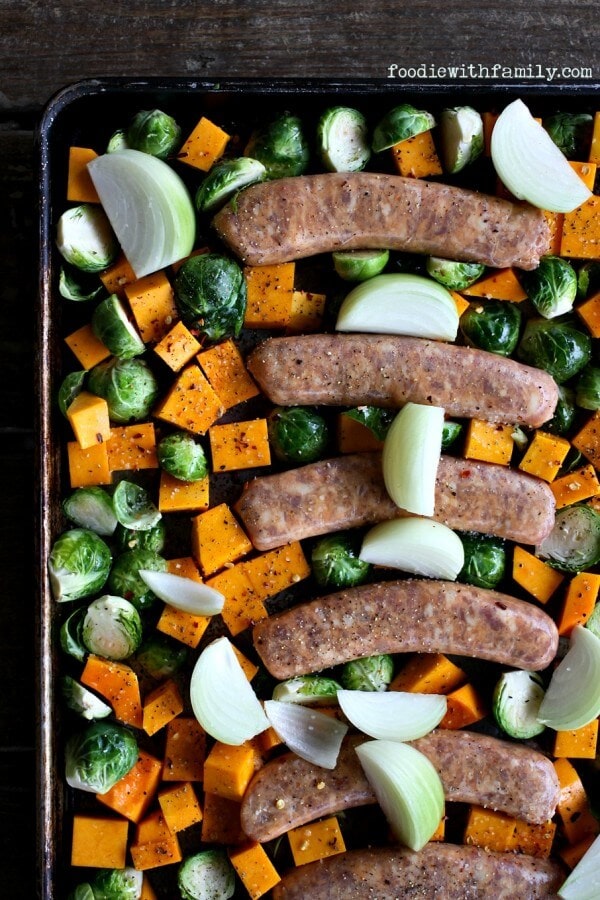 Roasted Fall Vegetable and Italian Sausage Sheet Pan Meal {Foodie with Family}