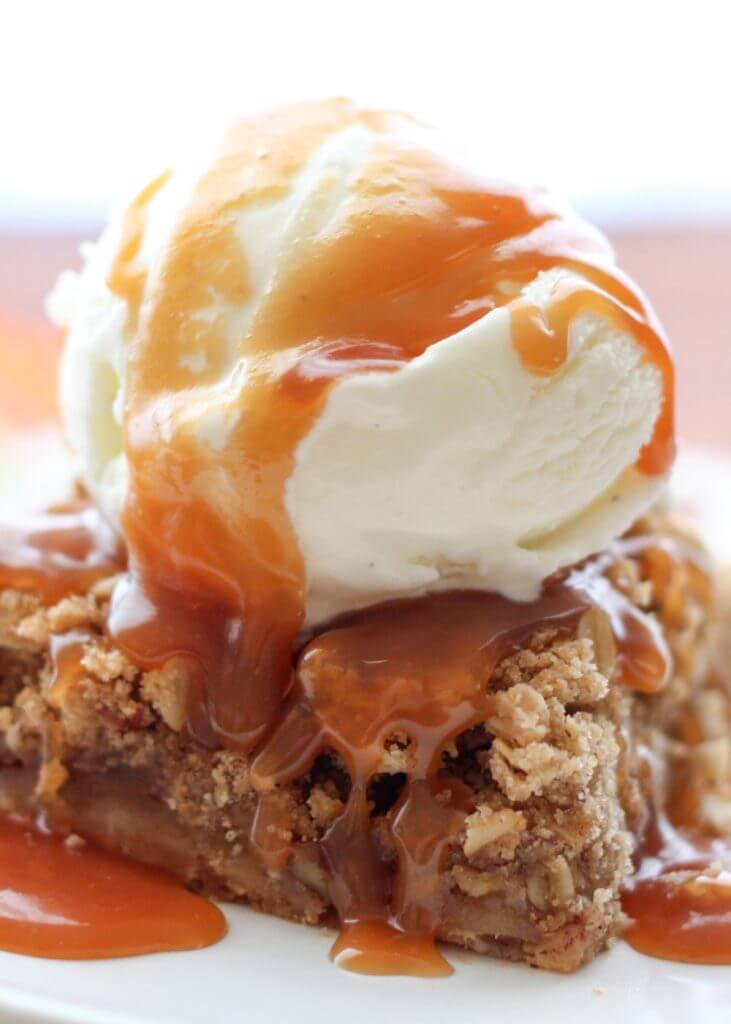 Apple Pie Bars with Bourbon Caramel Sauce {Barefeet in the Kitchen}