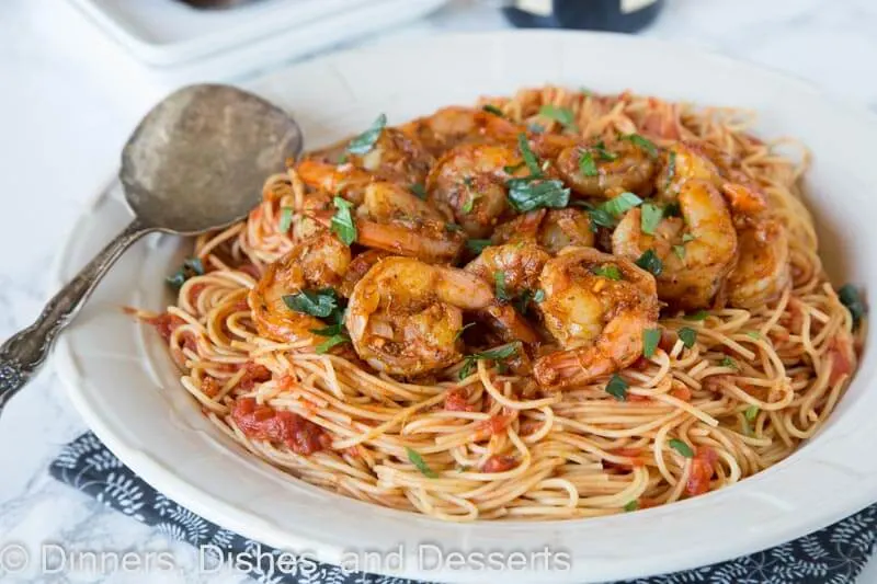 blackened shrimp pasta on a plate