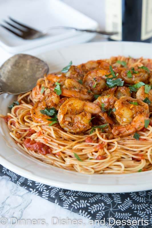 blackened shrimp pasta on a plate