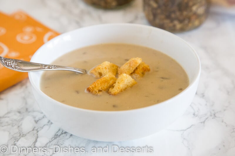 creamy mushroom soup in a bowl