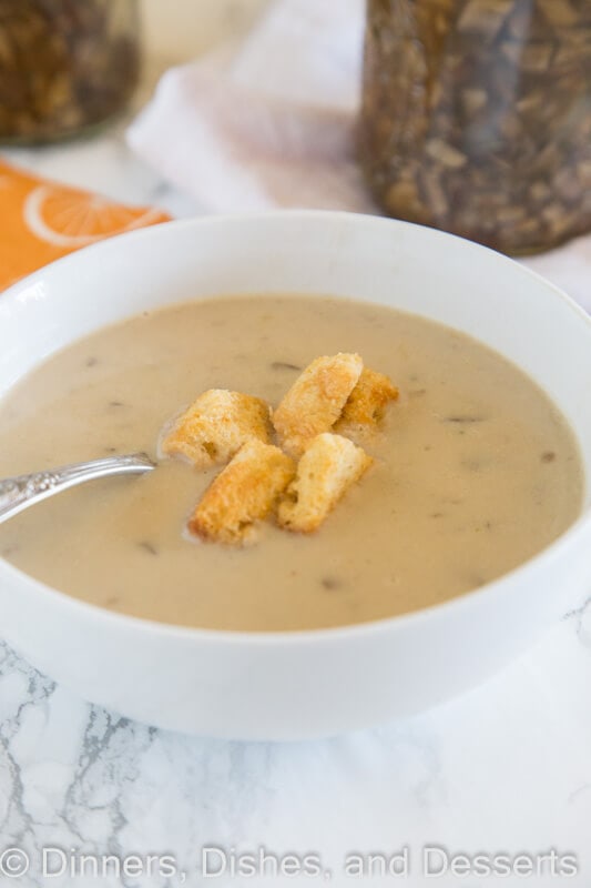 creamy mushroom soup in a bowl
