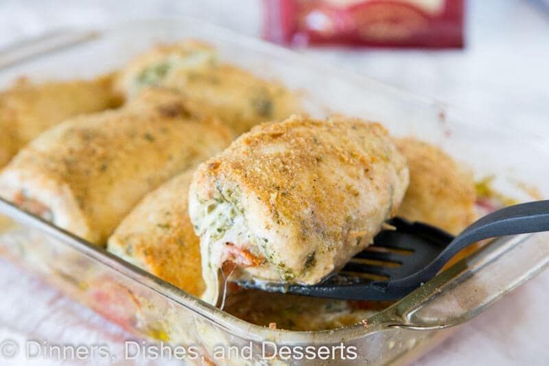 italian stuffed chicken in a pan