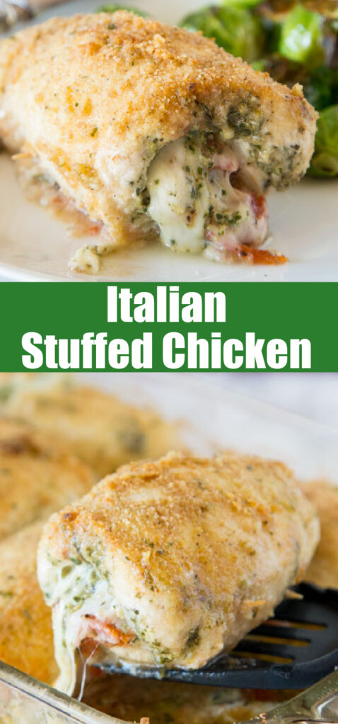 close up italian stuffed chicken for pinterest