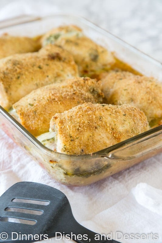 italian stuffed chicken in a pan