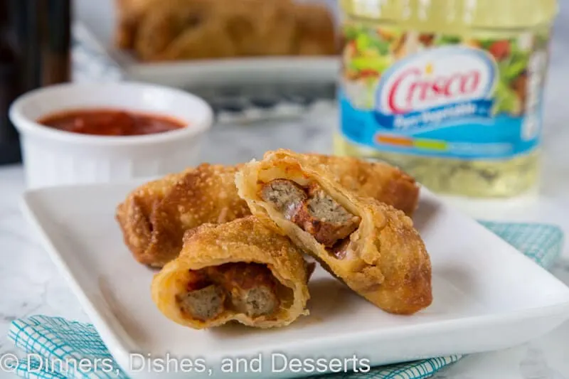 meatball sub egg rolls on a plate