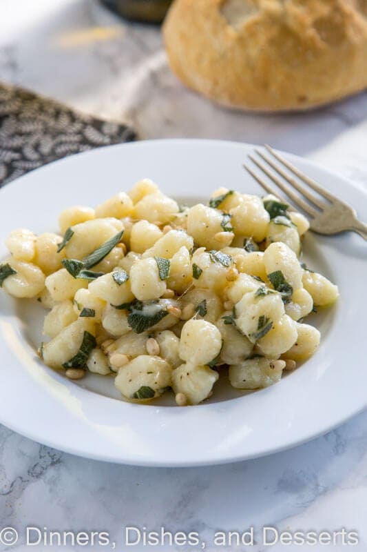 Parmesan Sage Butter Gnocchi - comfort food that is on the table in 15 minutes. Soft gnocchi tossed with melted butter, sage, and Parmesan cheese!