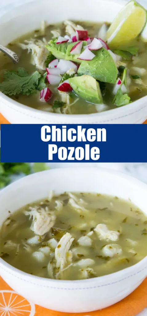 chicken pozole in a bowl close up