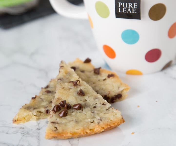 Chocolate Chip Shortbread - buttery shortbread with lots of chocolate chips. Just a few ingredients and so easy to make! Perfect for a holiday baking tray or a cup of tea!