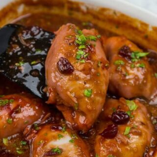 cranberry chicken in a pan