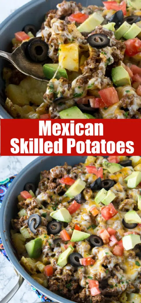 close up mexican potatoes in a skillet