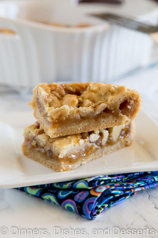 salted caramel crumble bars on a plate