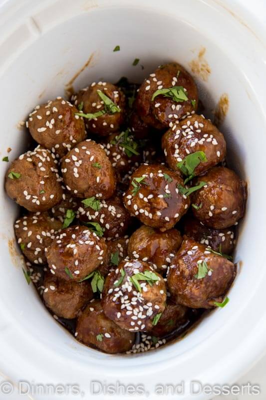 slow cooker honey garlic meatballs in a bowl