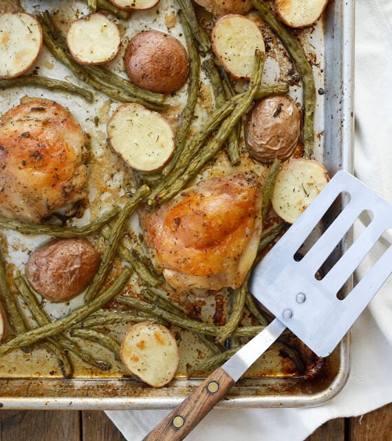 Sheet Pan Chicken Thighs with Green Beans and Potatoes {Barefeet in the Kitchen}