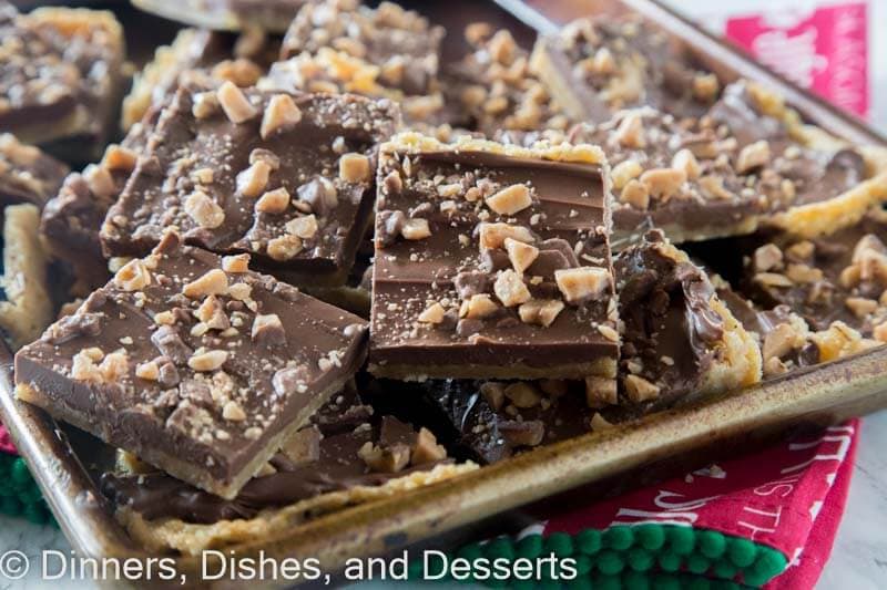 chocolate toffee bars on a board