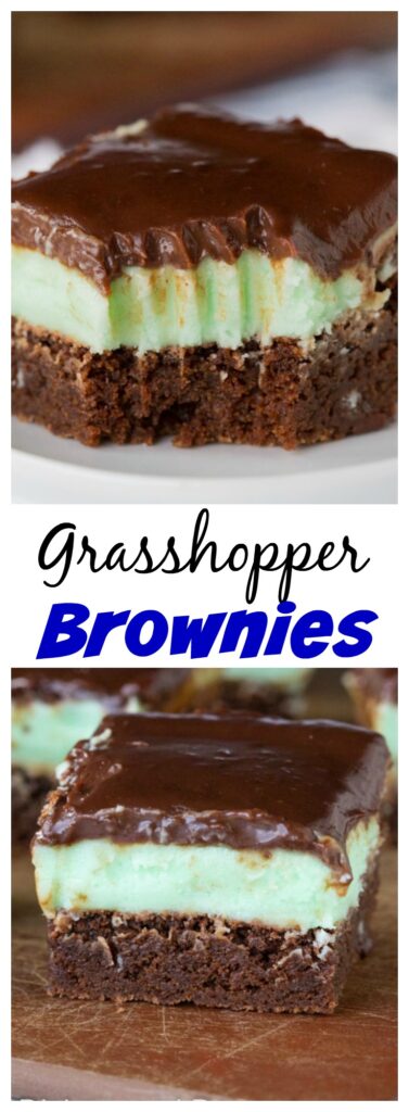 Grasshopper Brownies - fudgy brownies with minty butter cream frosting and topped with a chocolate ganache. 