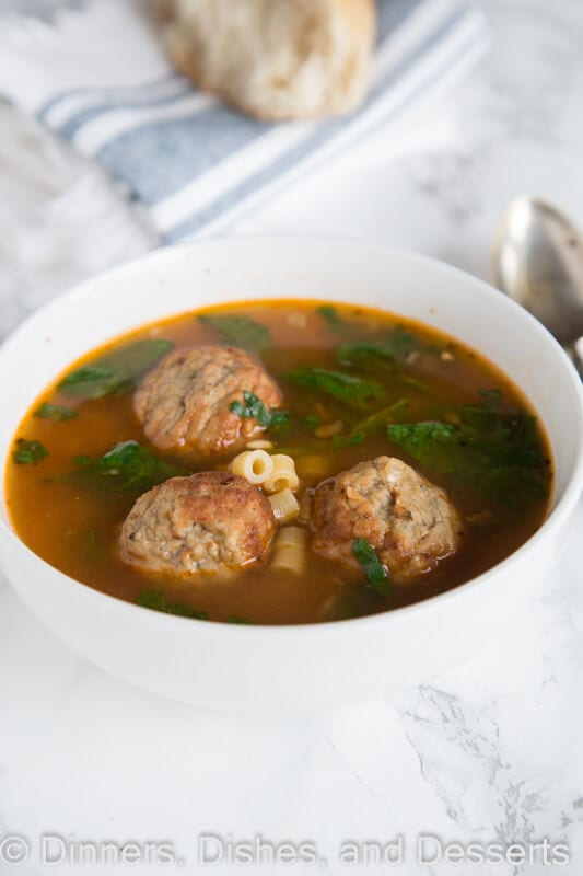 italian meatball soup in a bowl