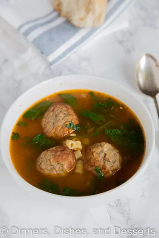 italian meatball soup in a bowl