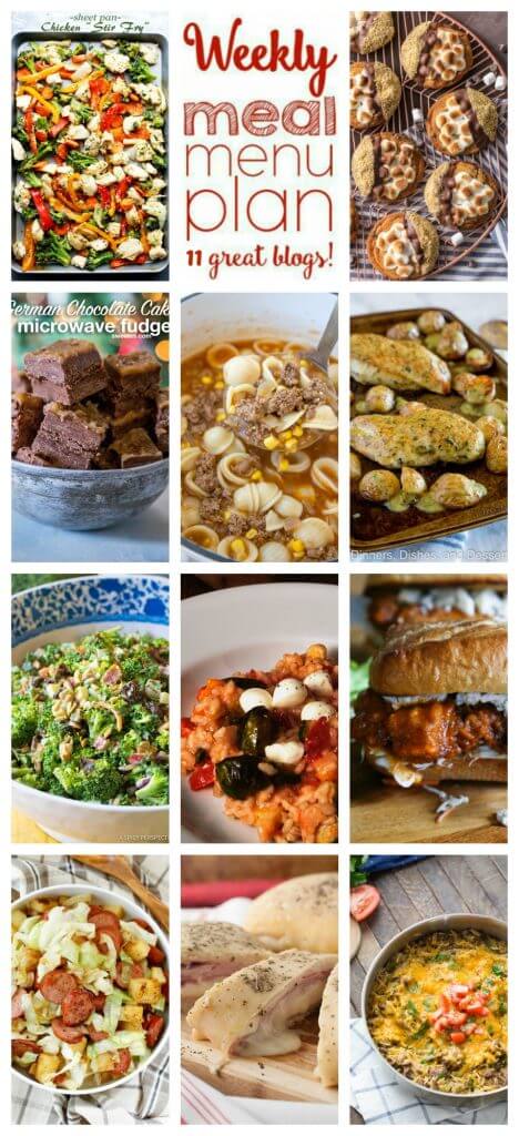 Weekly Meal Plan Week 77 – 11 great bloggers bringing you a full week of recipes including dinner, sides dishes, and desserts!