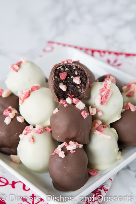 Peppermint Oreo Truffles - classic Oreo truffles with bits of peppermint pieces to make them festive for the holidays.