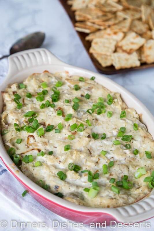 Cheesy Artichoke dip in a bowl