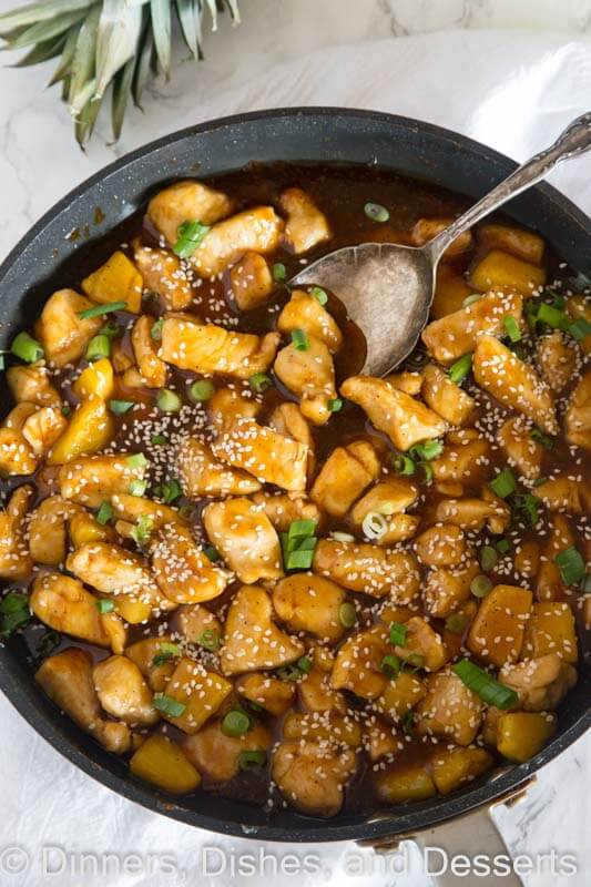 Pineapple Chicken Teriyaki - sweet and tangy homemade teriyaki sauce with tender chicken and pineapple. Serve over rice for a quick and easy dinner.