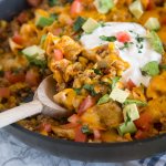 Beef Burrito Skillet - Mix up your taco night with this one pan meal that tastes like a beef burrito in a pan! Top with your favorite taco toppings!
