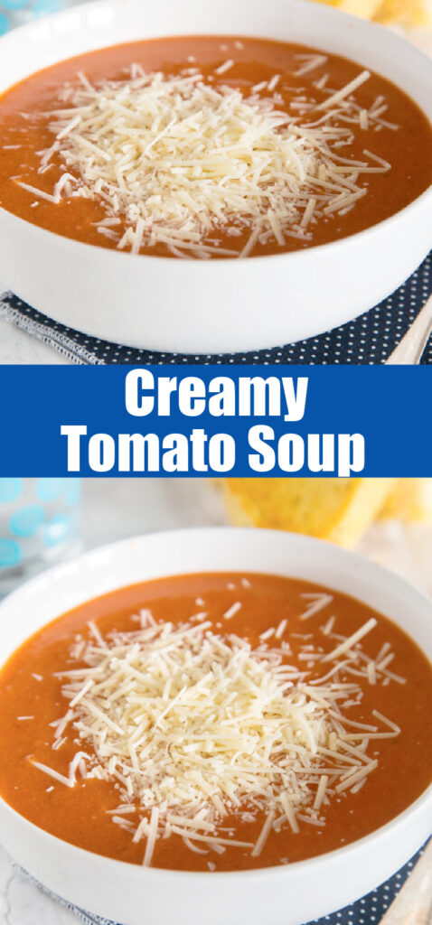 bowl of tomato soup with cheese on top