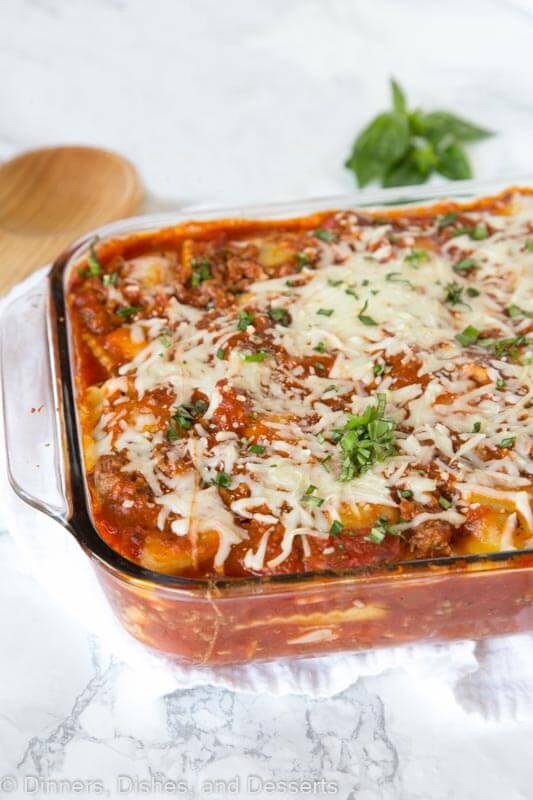 baked ravioli in baking dish on the table