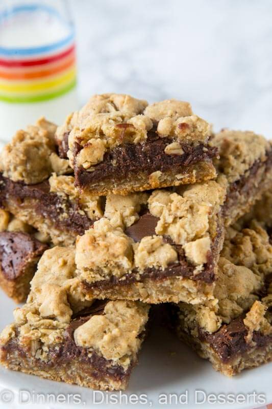 Oat bars stacked on a plate