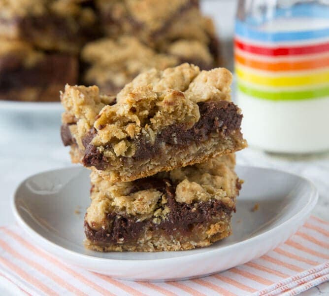 Oat bars stacked on a plate