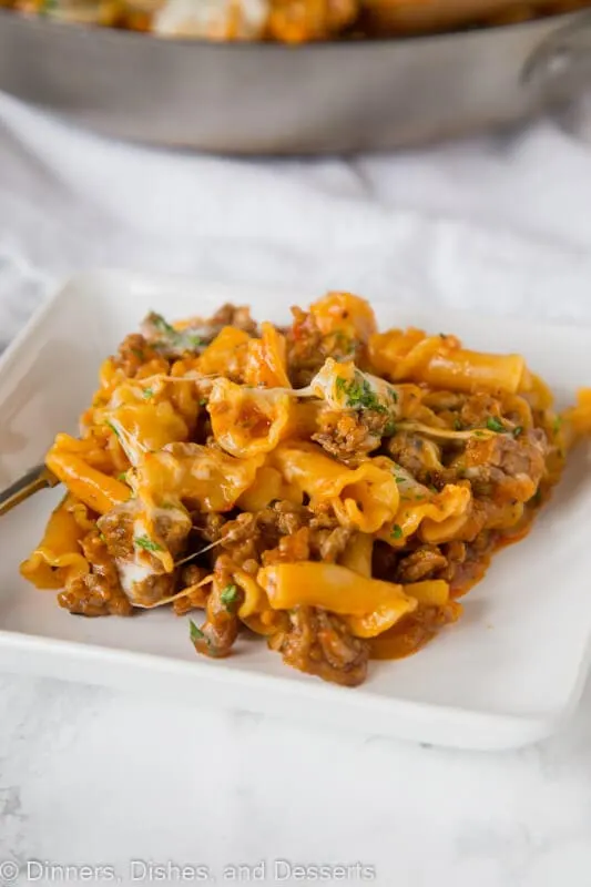 A plate of food, with homemade hamburger helper