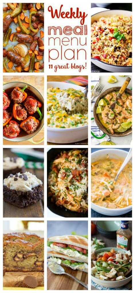 Weekly Meal Plan Week 85 – 11 great bloggers bringing you a full week of recipes including dinner, sides dishes, and desserts!