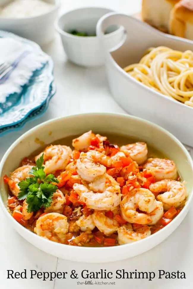 Red Pepper and Garlic Shrimp Pasta {The Little Kitchen}